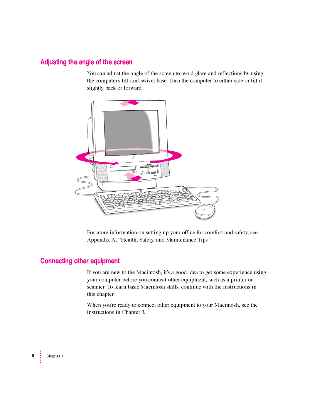 Apple 5400 Series manual Adjusting the angle of the screen, Connecting other equipment 