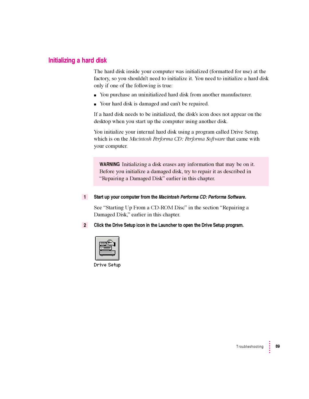 Apple 5400 Series manual Initializing a hard disk 