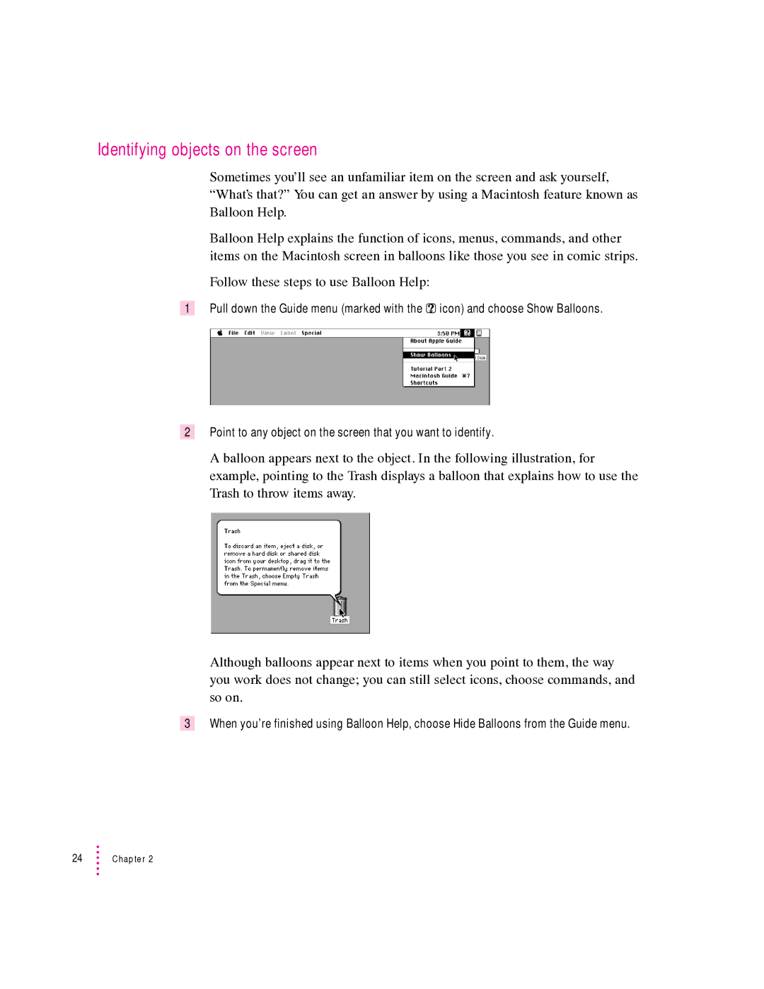 Apple 550 series, 570 series manual Identifying objects on the screen 