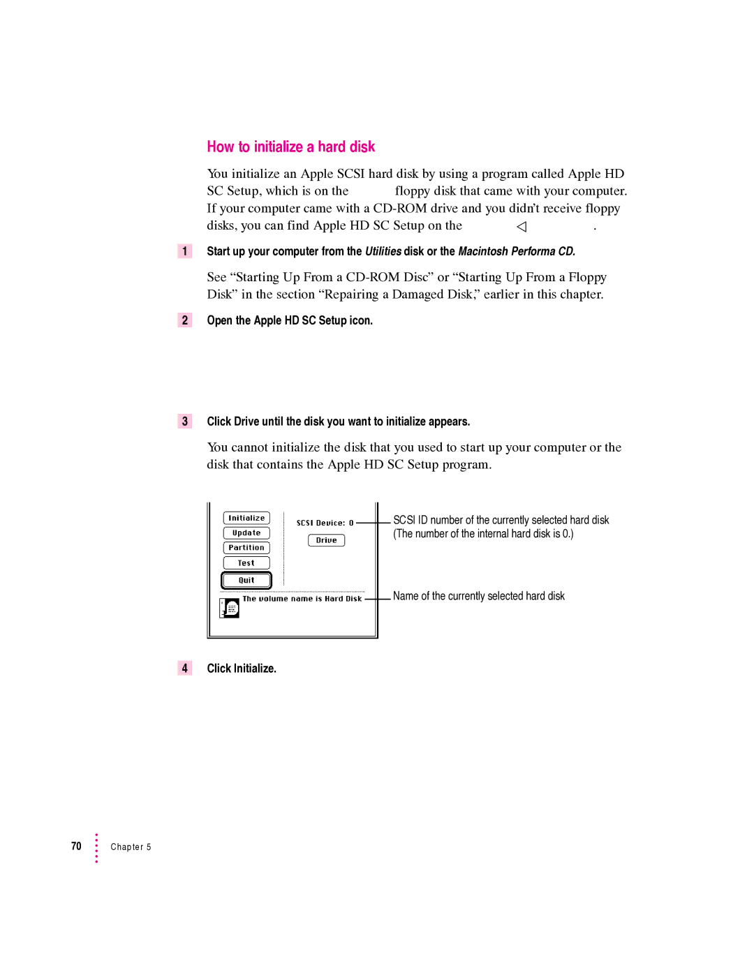 Apple 550 series, 570 series manual How to initialize a hard disk, Click Initialize 