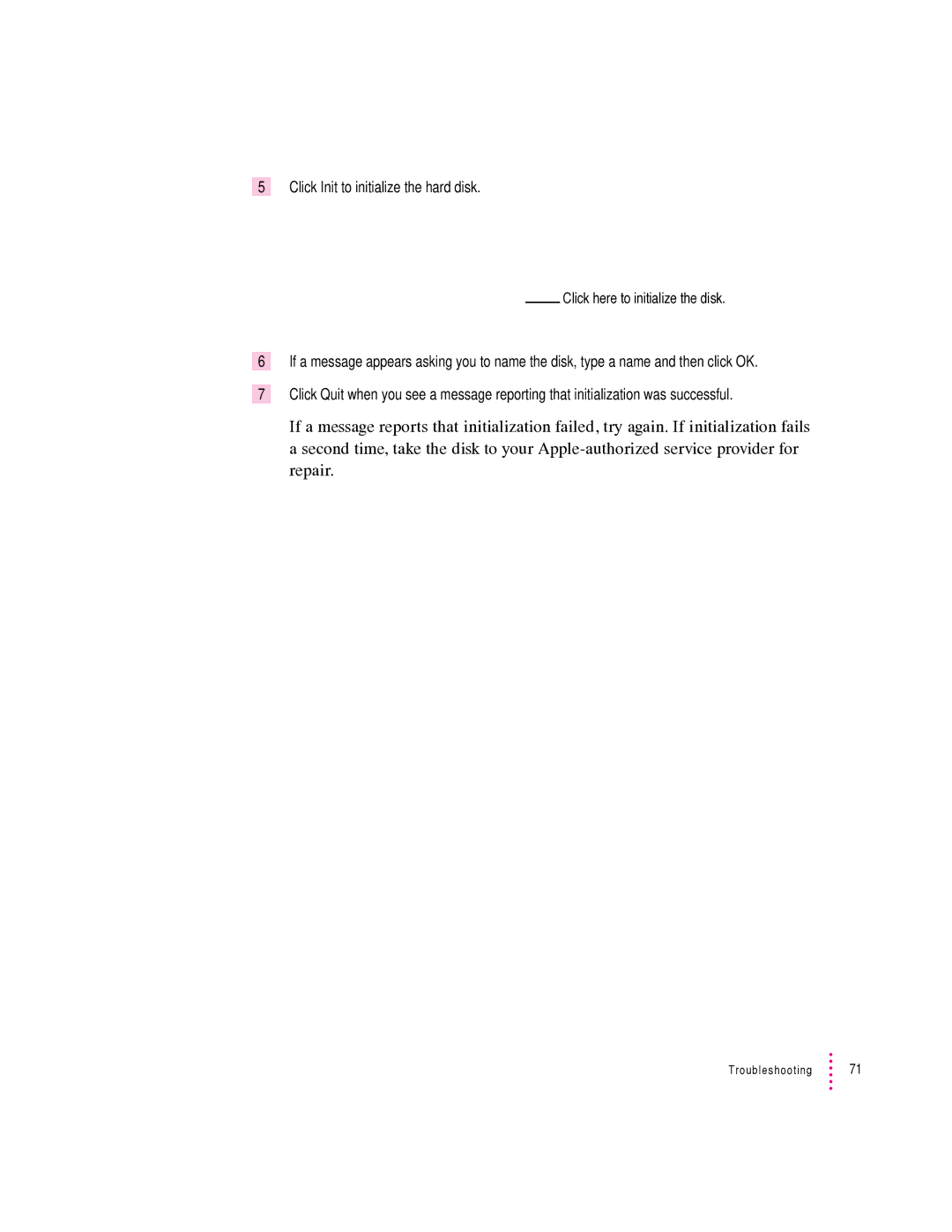 Apple 570 series, 550 series manual Click Init to initialize the hard disk 
