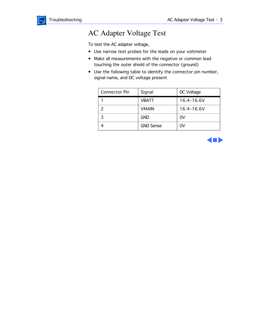 Apple 550C manual AC Adapter Voltage Test 