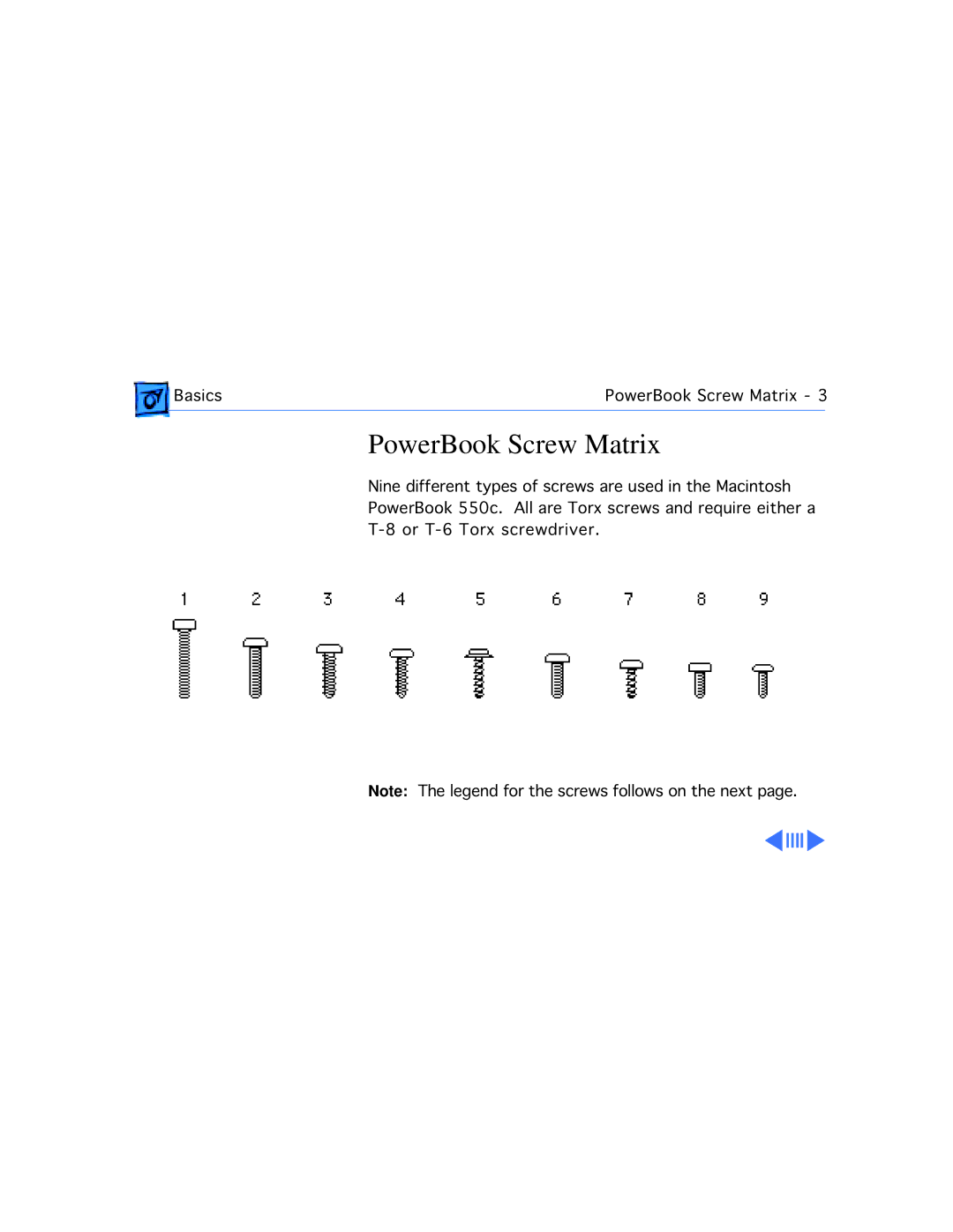 Apple 550C manual PowerBook Screw Matrix 