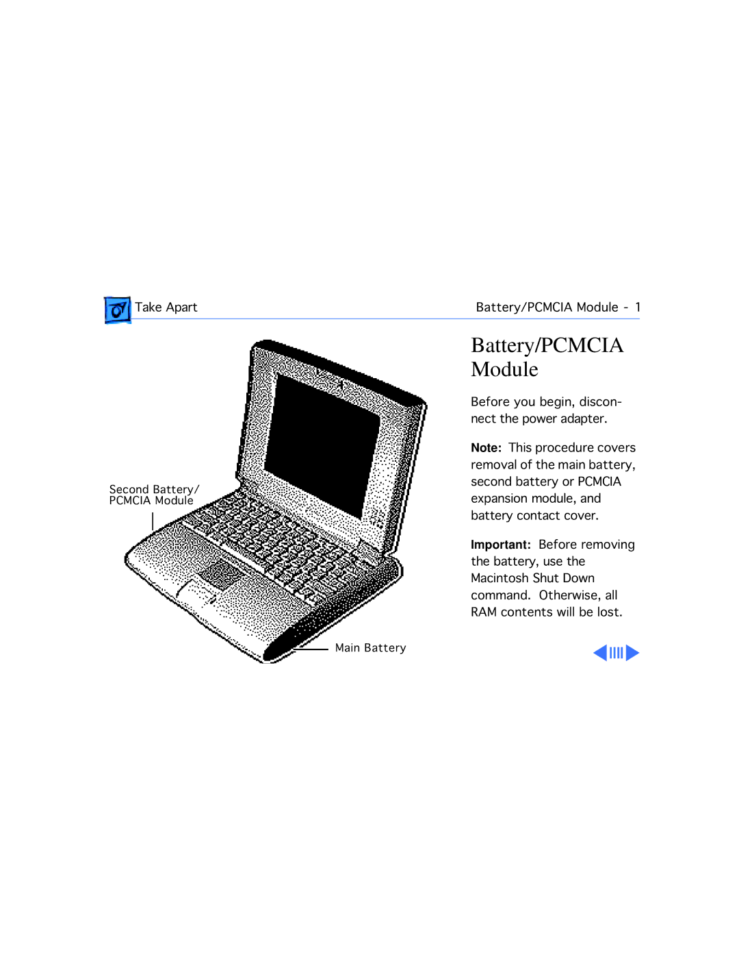 Apple 550C manual Battery/PCMCIA Module 