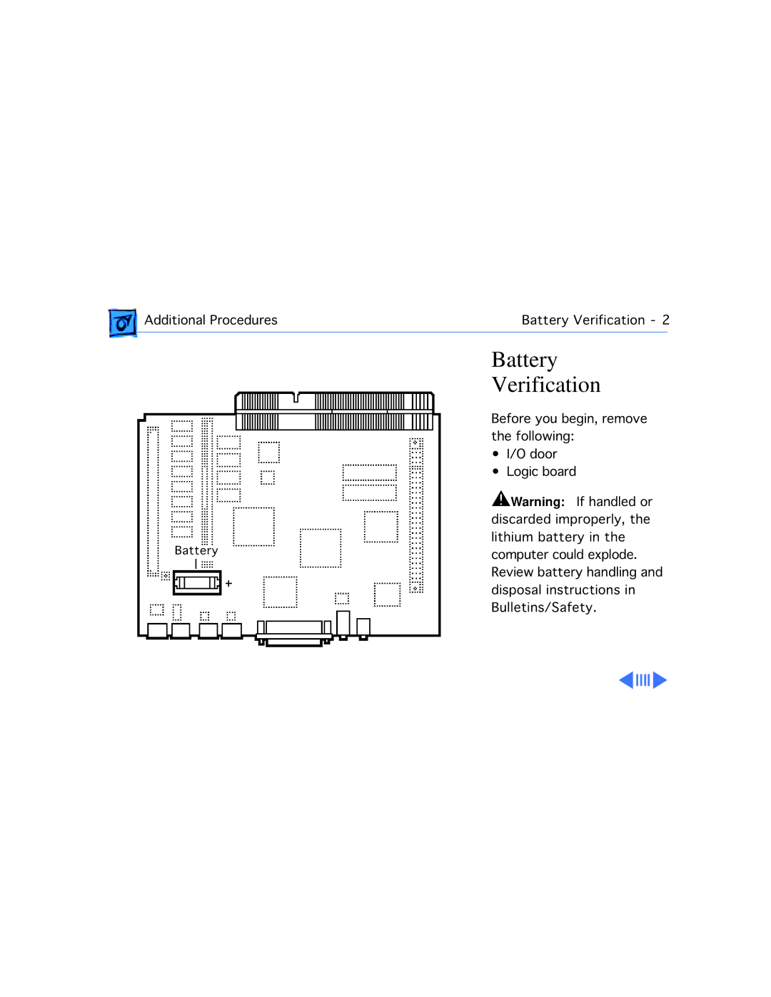 Apple 560, 575, 577, 550, 500, 578 manual Battery Verification 