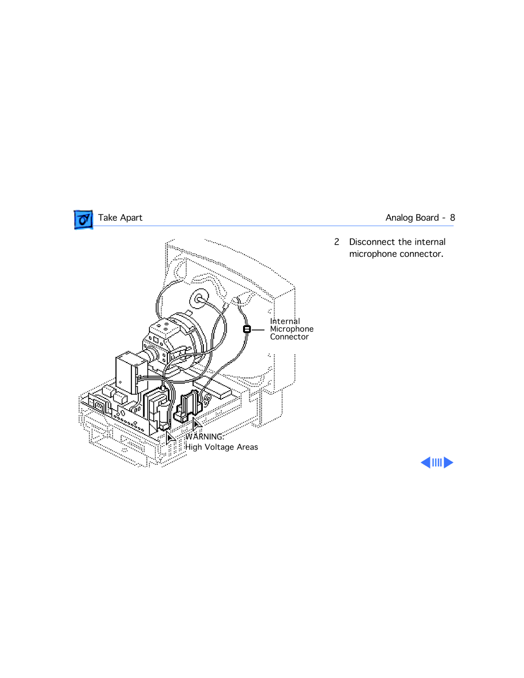 Apple 577, 575, 560, 550, 500, 578 manual Internal Microphone Connector High Voltage Areas 