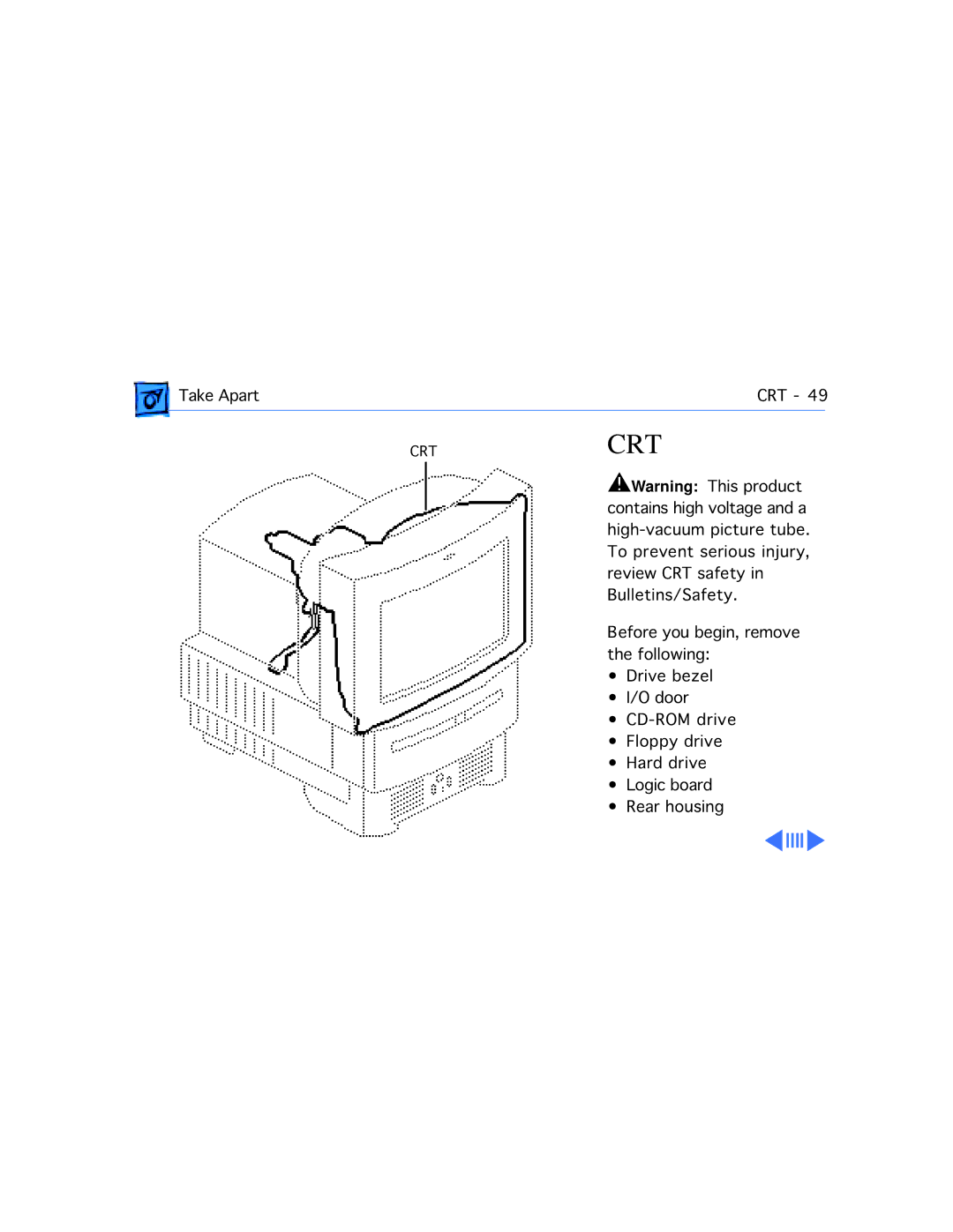 Apple 575, 577, 560, 550, 500, 578 manual Take Apart CRT 