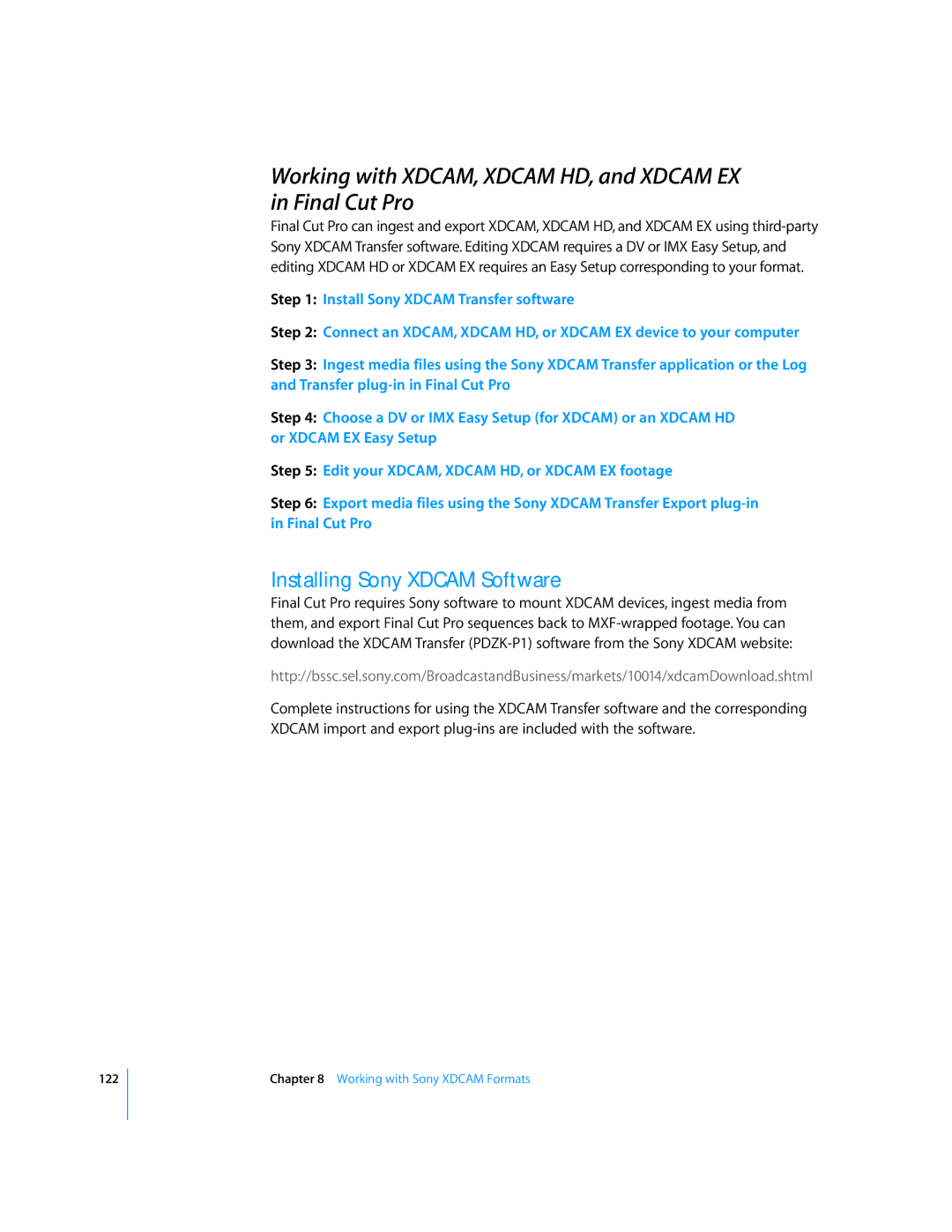 Apple 6 manual Working with XDCAM, Xdcam HD, and Xdcam EX in Final Cut Pro, Installing Sony Xdcam Software 