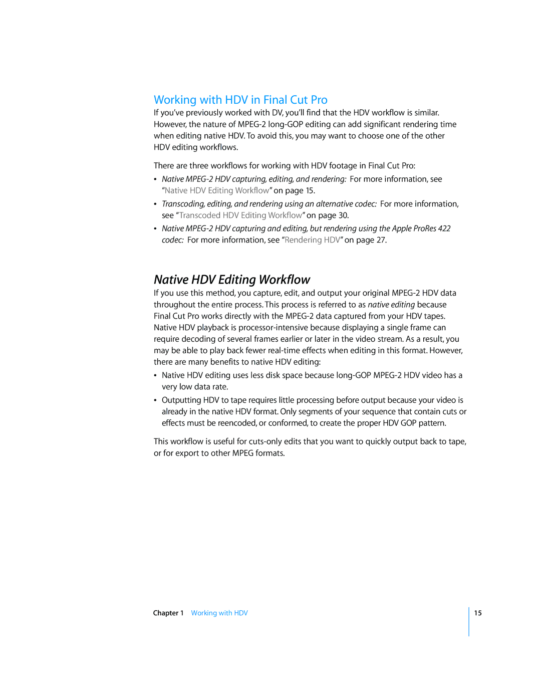 Apple 6 manual Native HDV Editing Workflow, Working with HDV in Final Cut Pro 