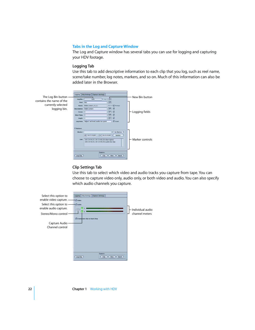 Apple 6 manual Logging Tab, Clip Settings Tab 