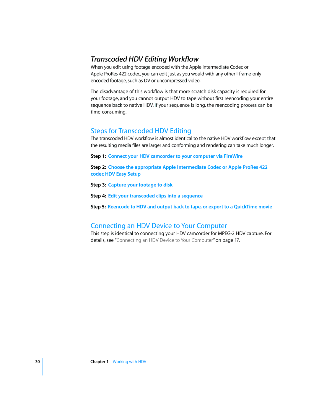 Apple 6 manual Transcoded HDV Editing Workflow, Steps for Transcoded HDV Editing 