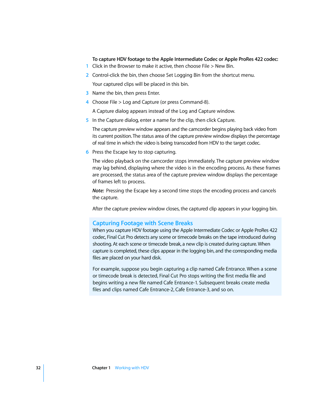 Apple 6 manual Capturing Footage with Scene Breaks 