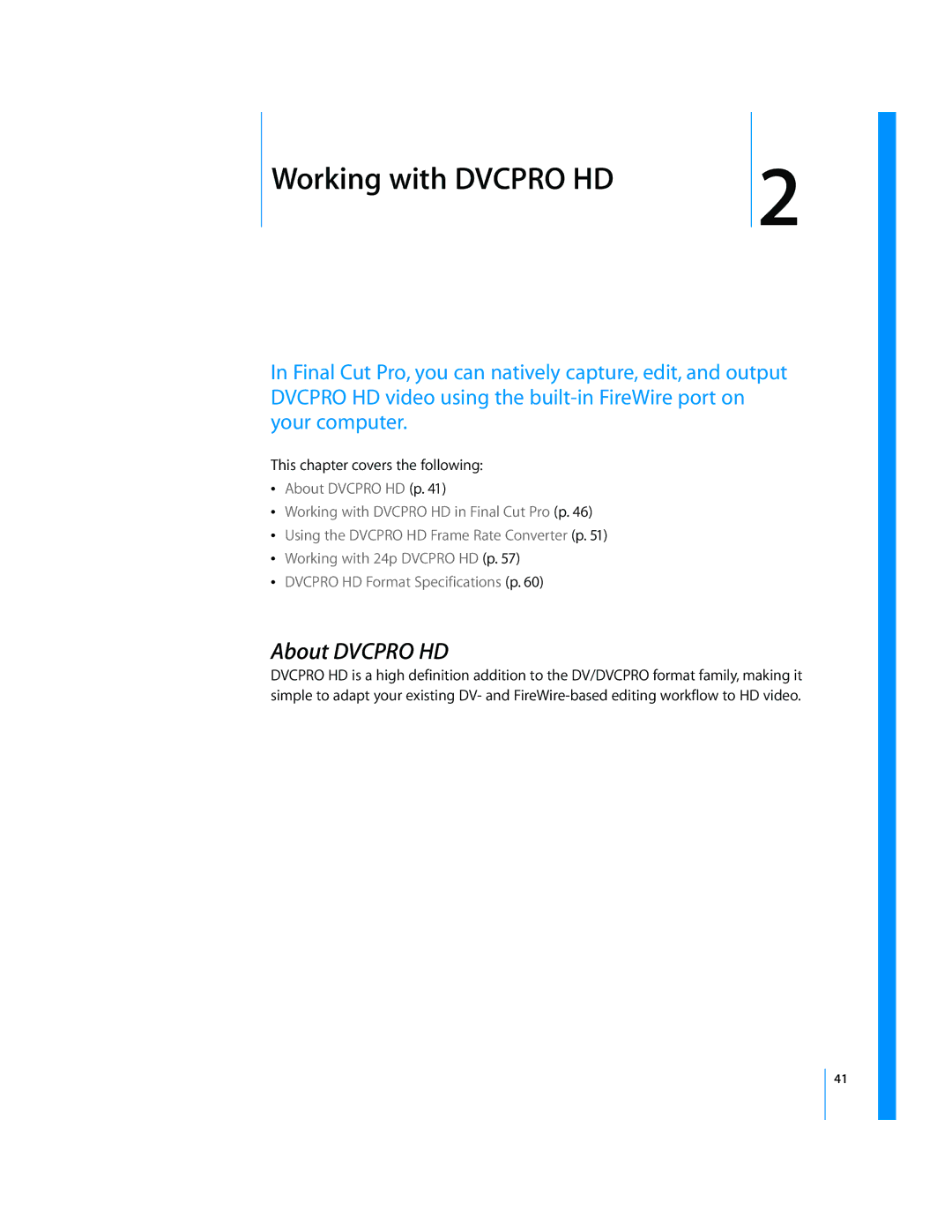 Apple 6 manual 2Working with Dvcpro HD, About Dvcpro HD 