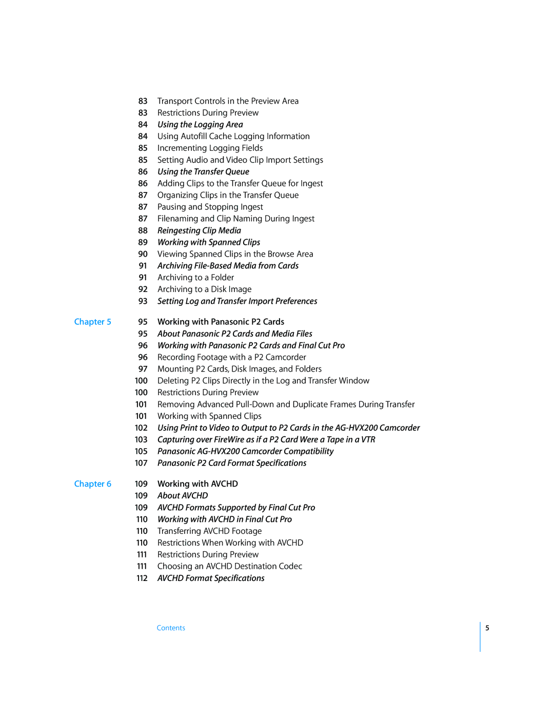 Apple 6 manual Working with Panasonic P2 Cards, Recording Footage with a P2 Camcorder, Working with Avchd, 109, 110 