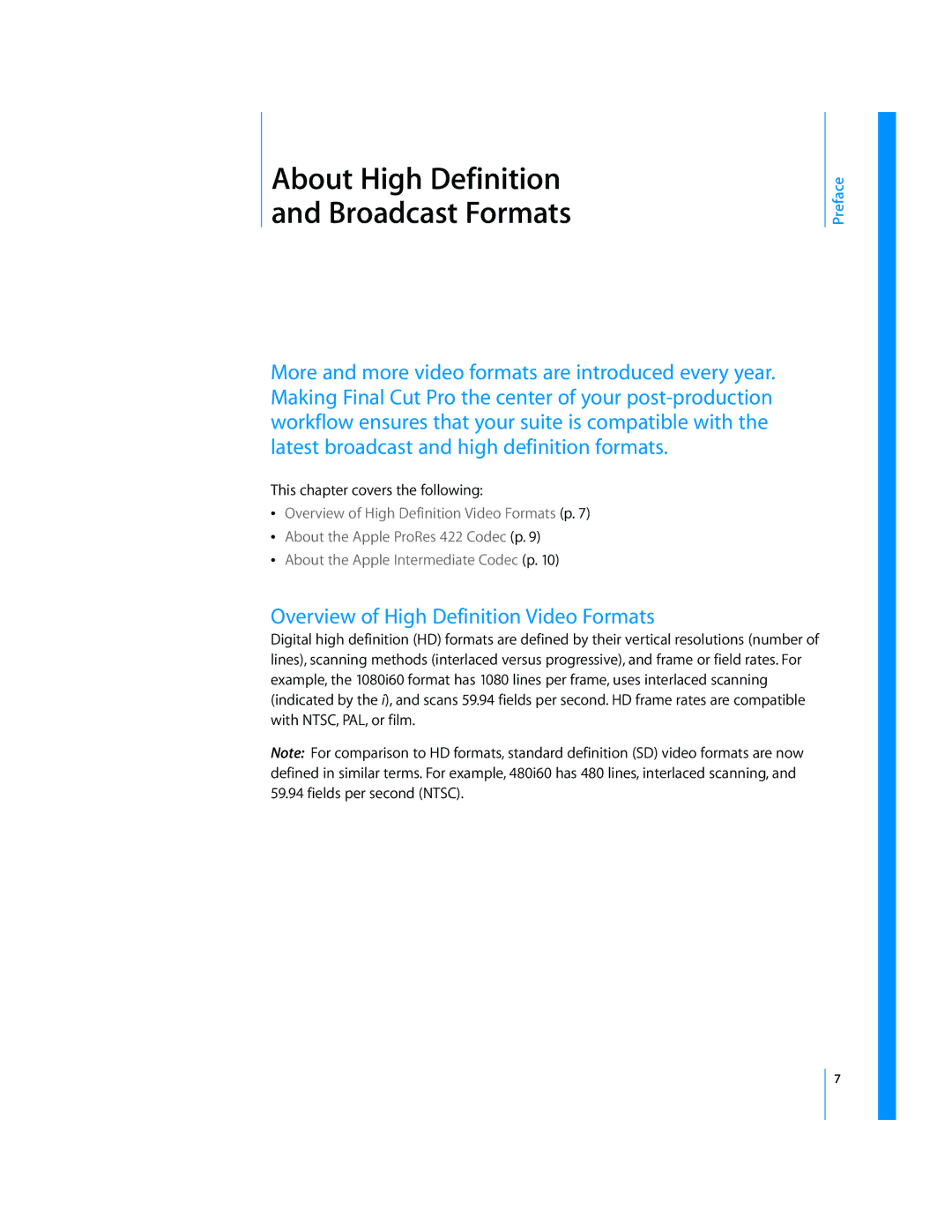 Apple 6 manual About High Definition and Broadcast Formats, Overview of High Definition Video Formats 