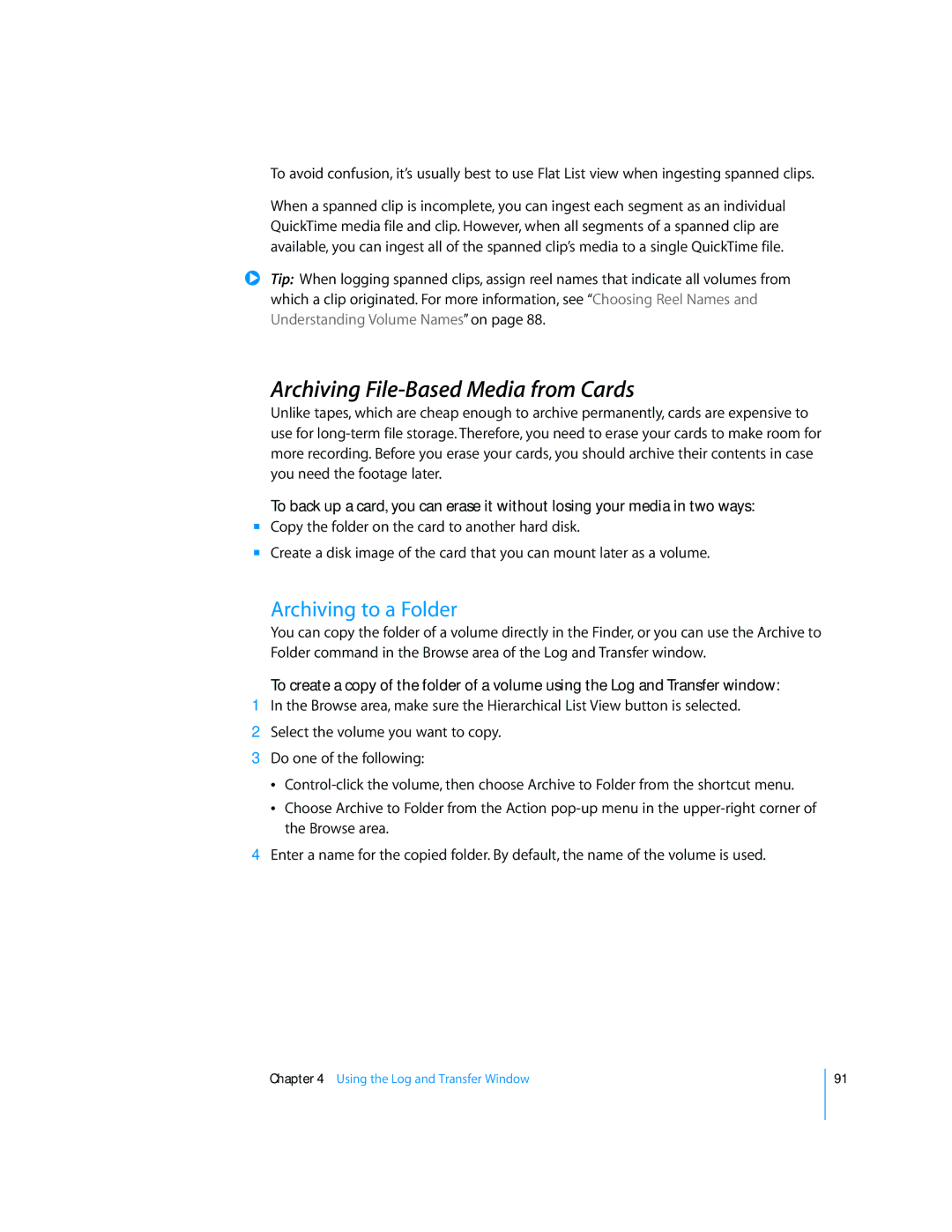 Apple 6 manual Archiving File-Based Media from Cards, Archiving to a Folder 