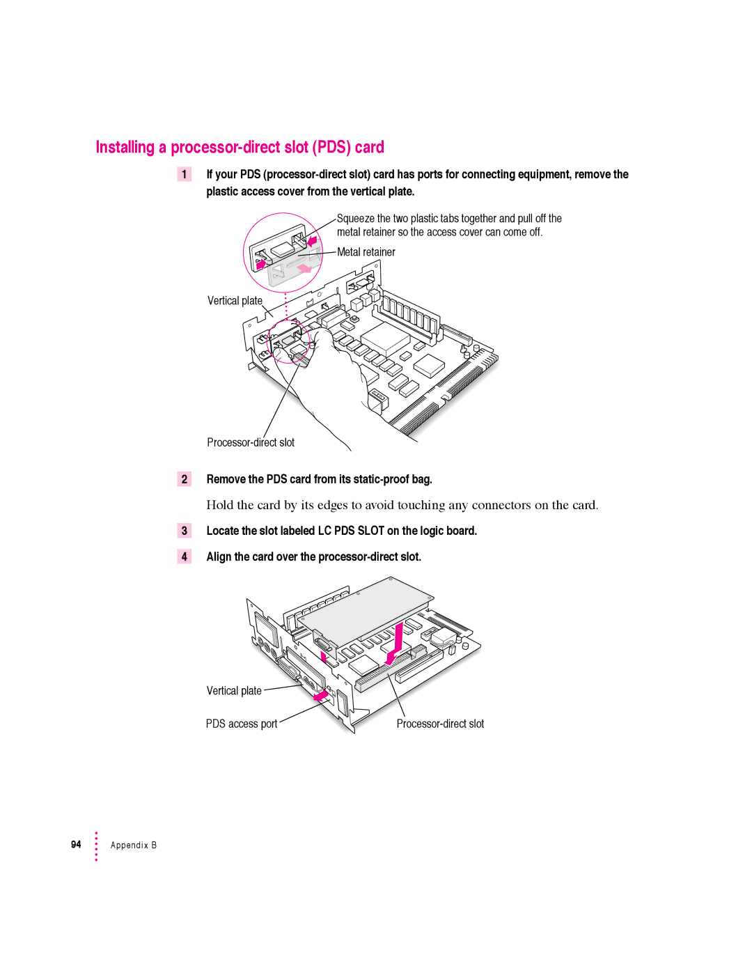 Apple 600 series manual Installing a processor-direct slot PDS card 