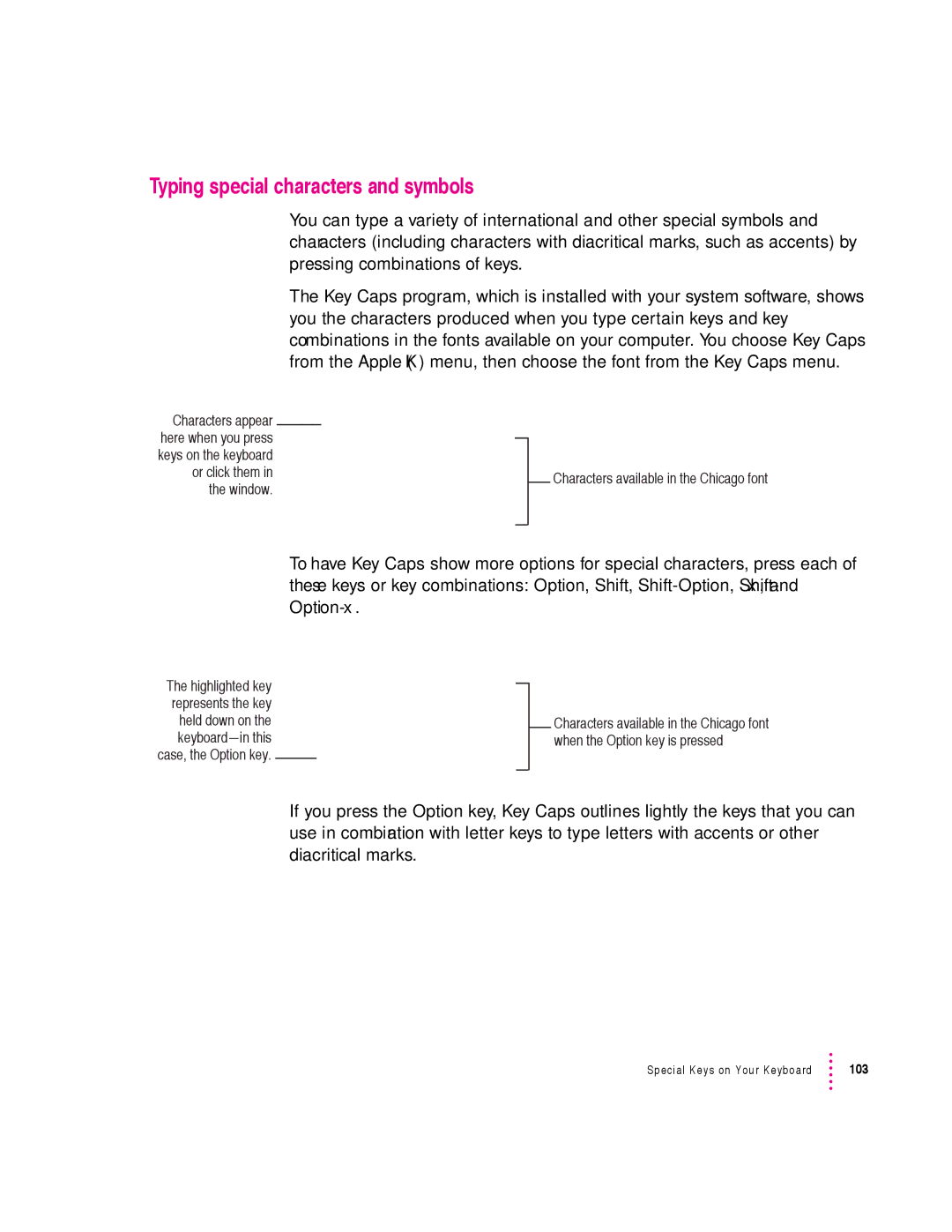 Apple 600 series manual Typing special characters and symbols 