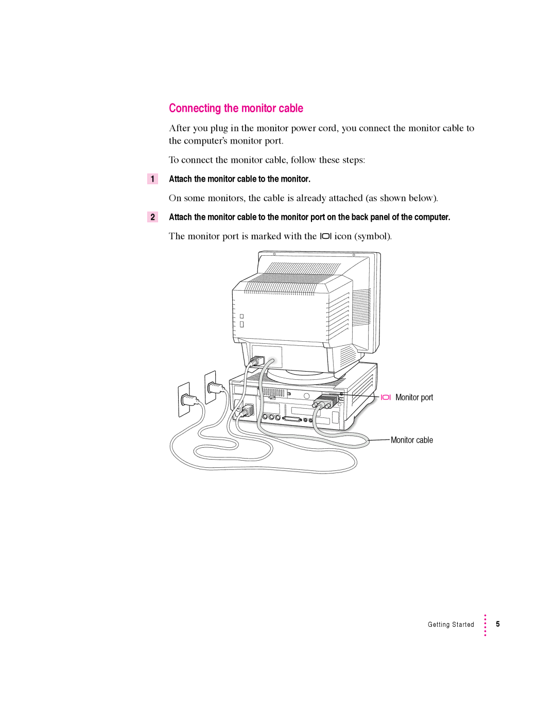 Apple 600 series manual Connecting the monitor cable 