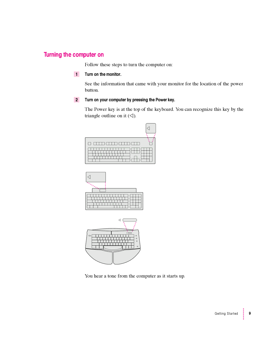 Apple 600 series manual Turning the computer on 