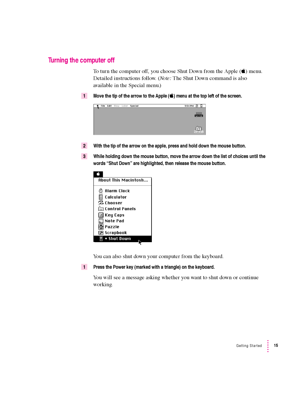 Apple 600 series manual Turning the computer off 