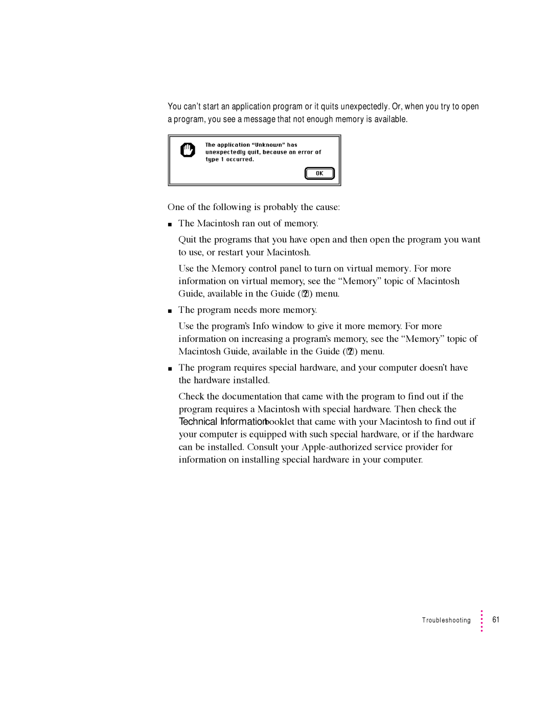 Apple 600 series manual Troubleshooting 