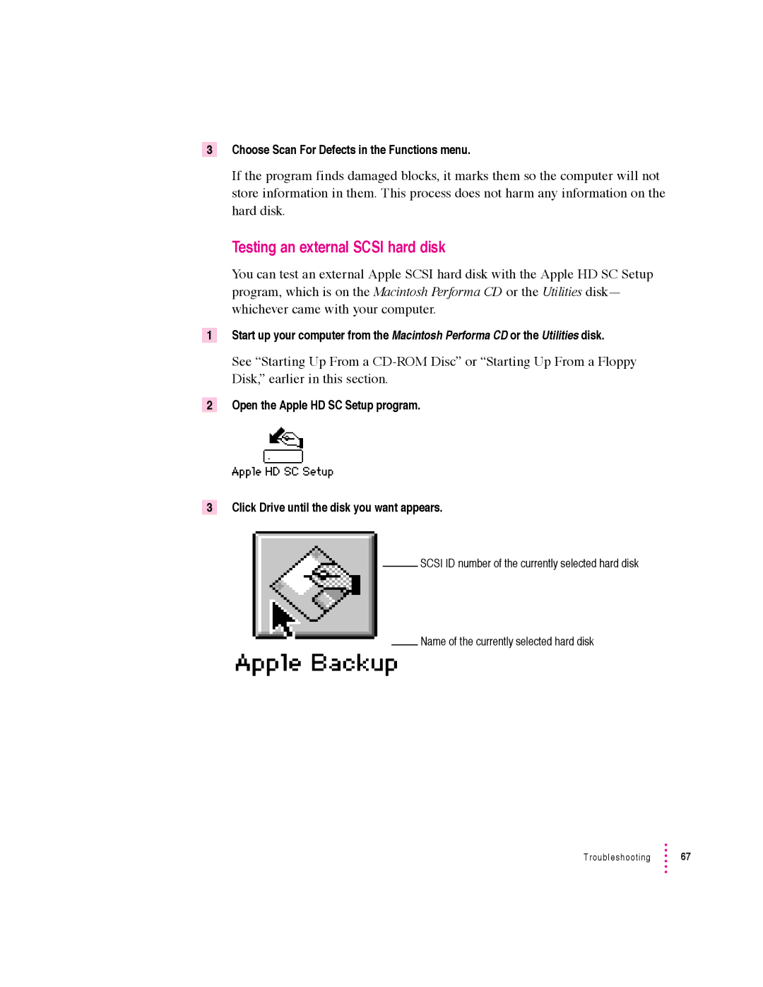 Apple 600 series manual Testing an external Scsi hard disk 