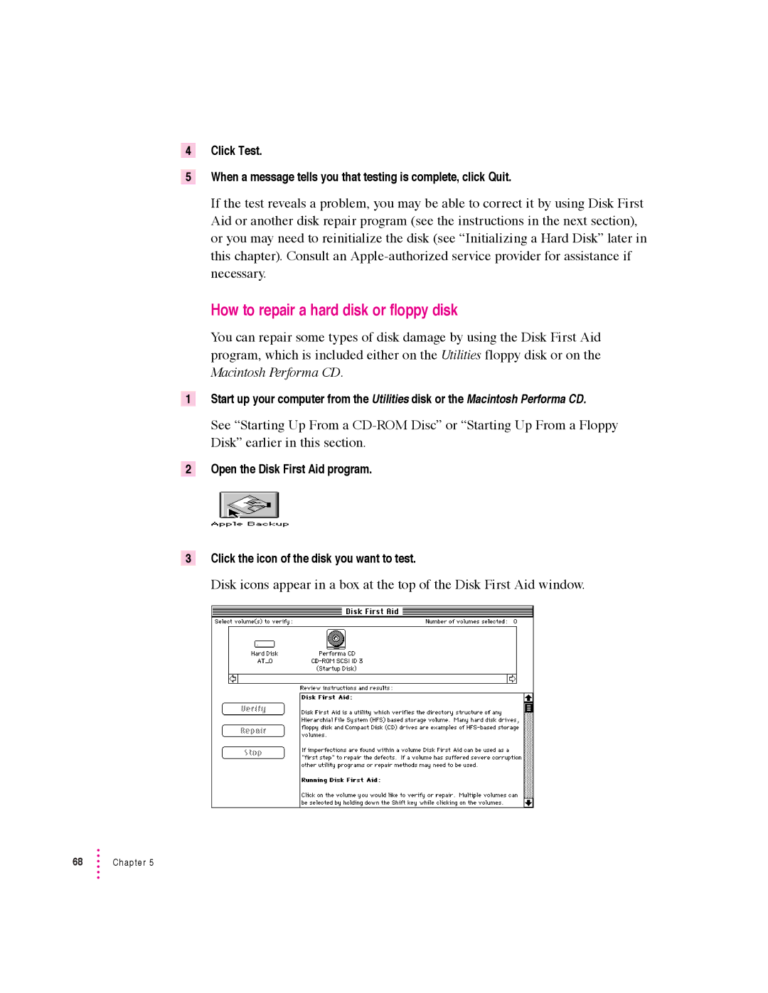 Apple 600 series manual How to repair a hard disk or floppy disk 