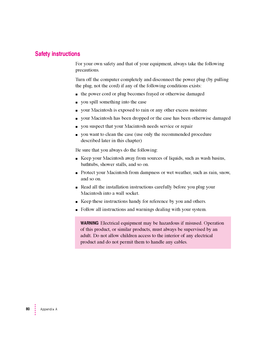 Apple 600 series manual Safety instructions 