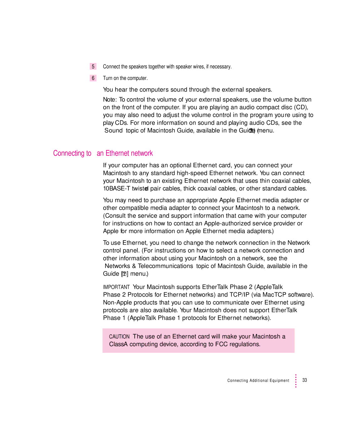 Apple 6200 series manual Connecting to an Ethernet network 