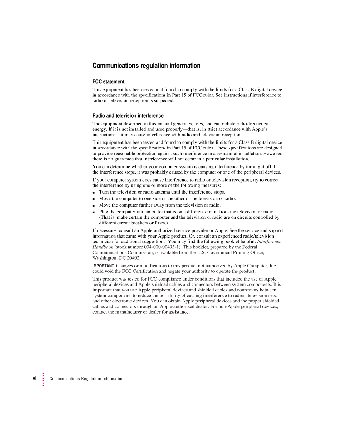 Apple 6200 series manual FCC statement, Radio and television interference 