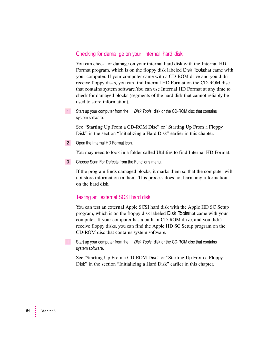 Apple 6200 series manual Checking for damage on your internal hard disk, Testing an external Scsi hard disk 