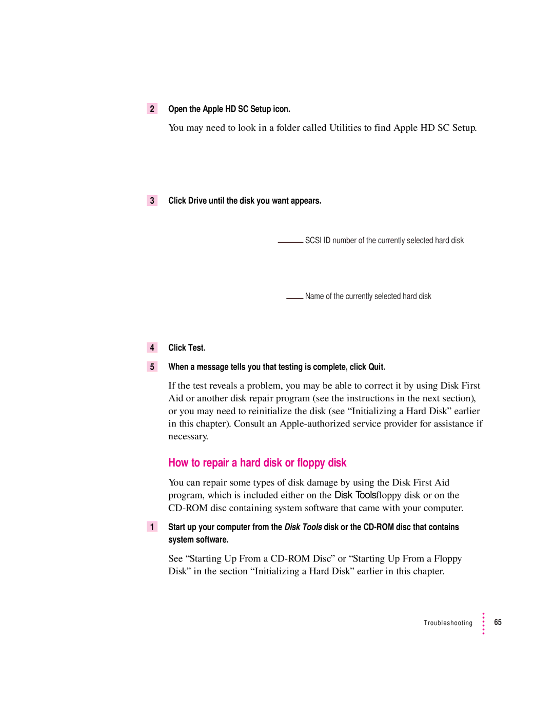 Apple 6200 series manual How to repair a hard disk or floppy disk, Click Drive until the disk you want appears 