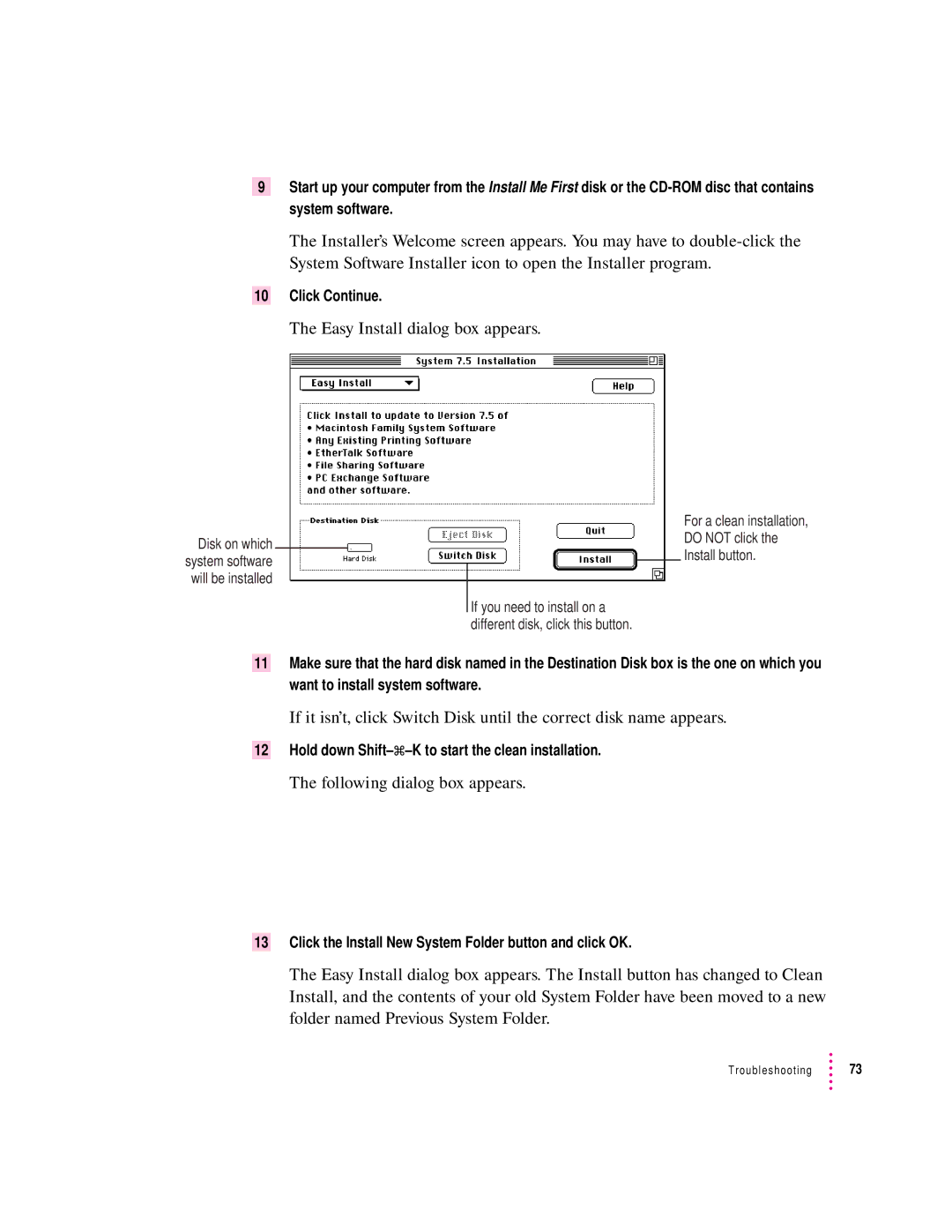 Apple 6200 series manual Following dialog box appears, Hold down Shift-x-K to start the clean installation 