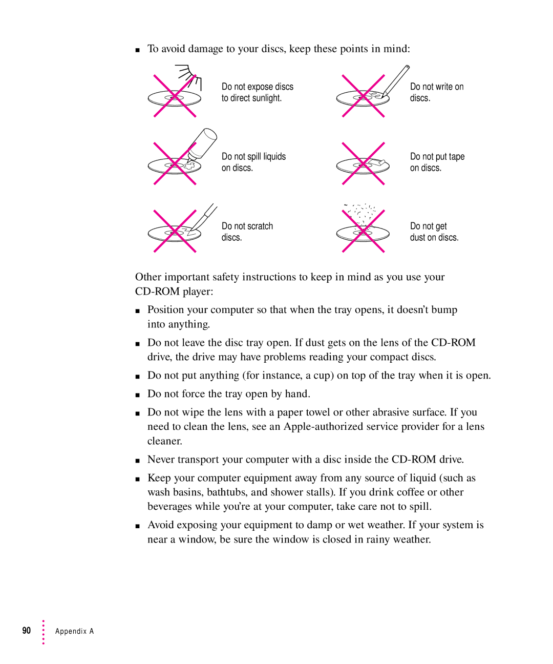 Apple 6200CD Series, 6300CD Series manual To avoid damage to your discs, keep these points in mind 