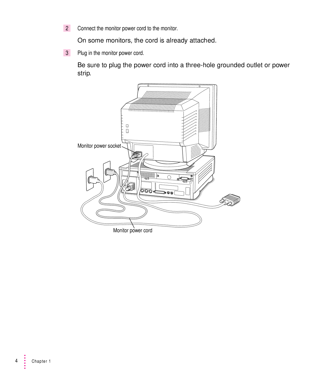 Apple 6200CD Series, 6300CD Series manual On some monitors, the cord is already attached 