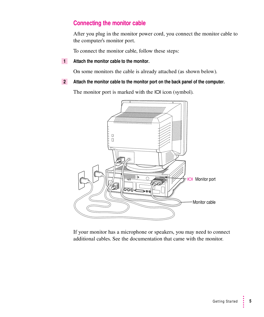 Apple 6300CD Series, 6200CD Series manual Connecting the monitor cable 