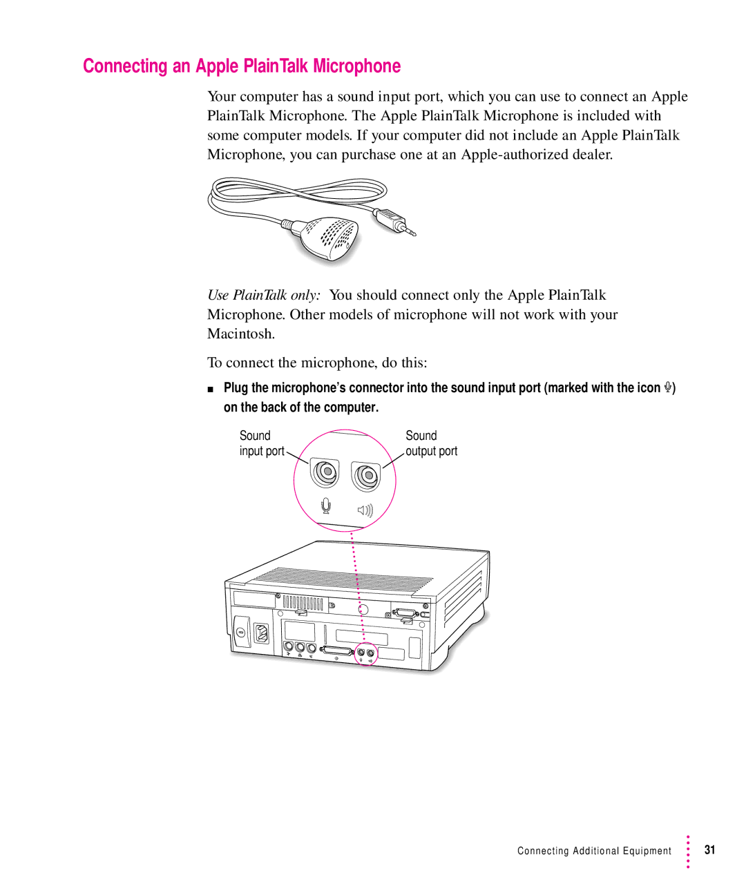 Apple 6300CD Series, 6200CD Series manual Connecting an Apple PlainTalk Microphone 