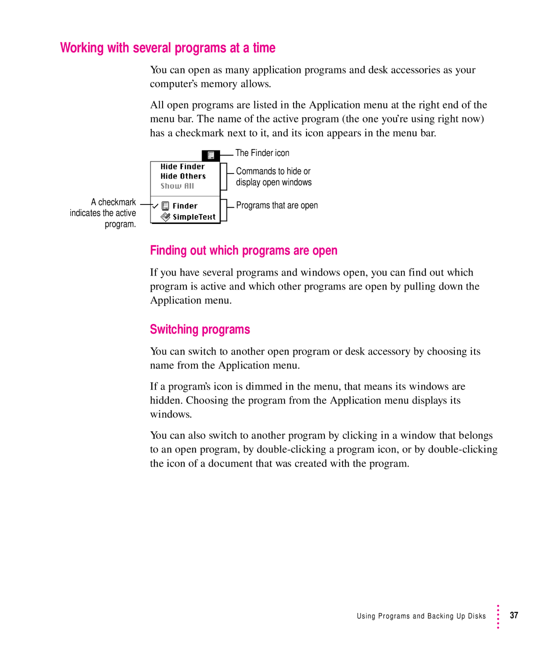 Apple 6300CD Series manual Working with several programs at a time, Finding out which programs are open, Switching programs 