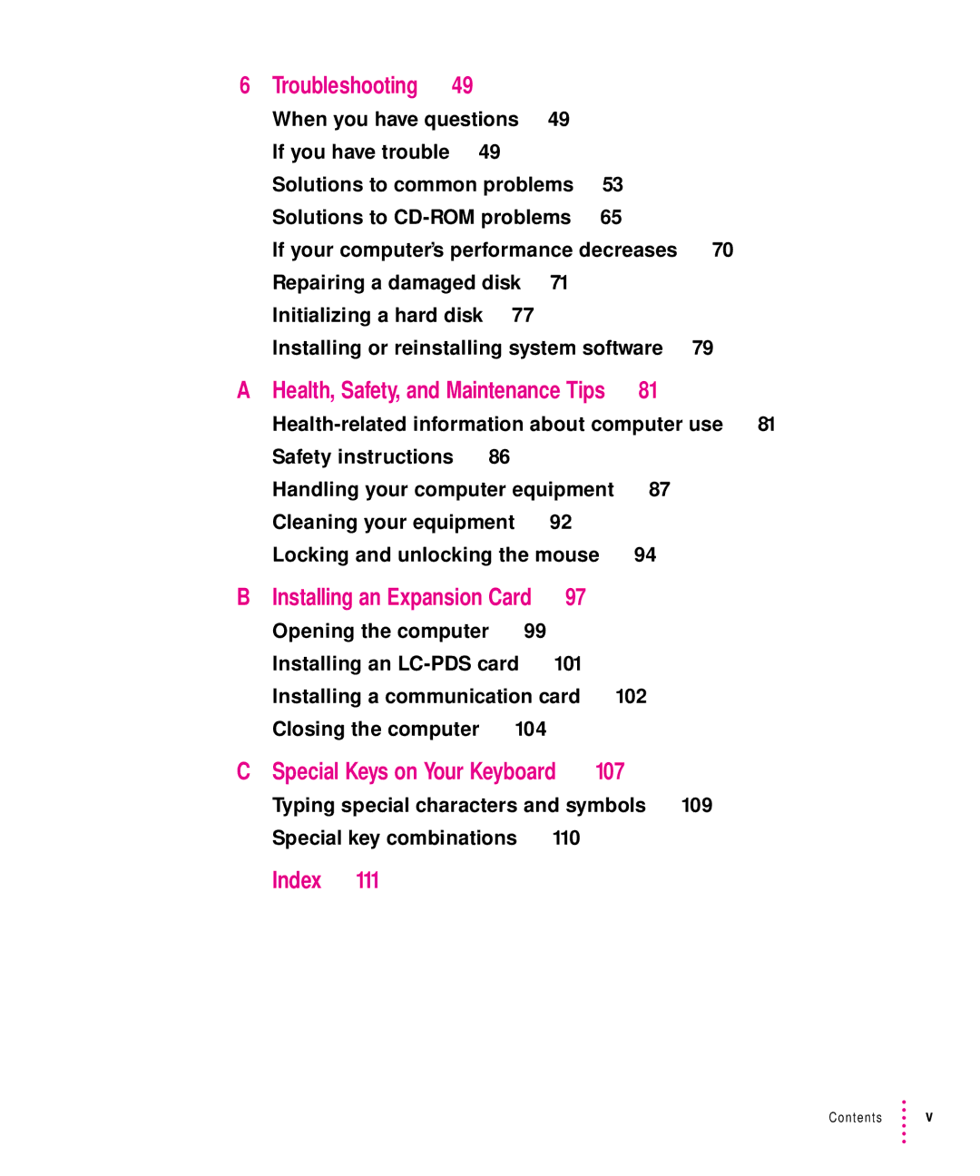 Apple 6300CD Series, 6200CD Series manual Troubleshooting, Index 111 