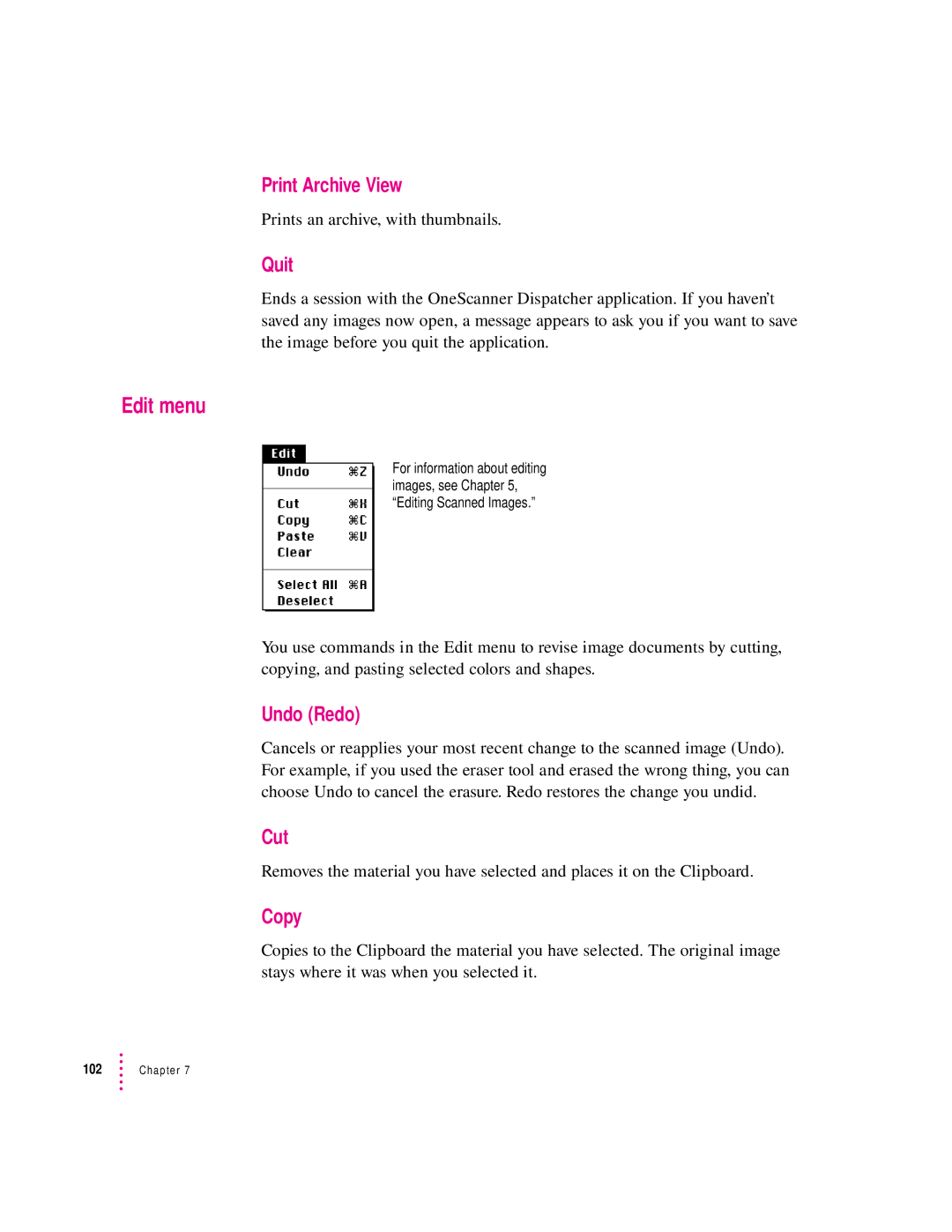 Apple 627, 1230 user manual Edit menu 