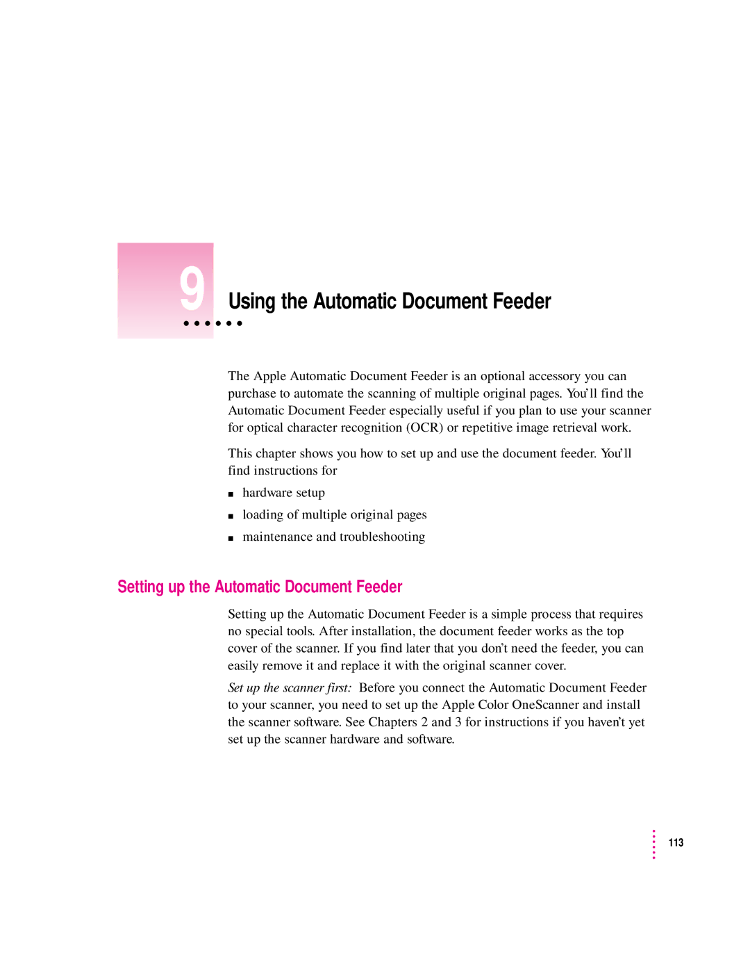 Apple 1230, 627 user manual Using the Automatic Document Feeder, Setting up the Automatic Document Feeder 