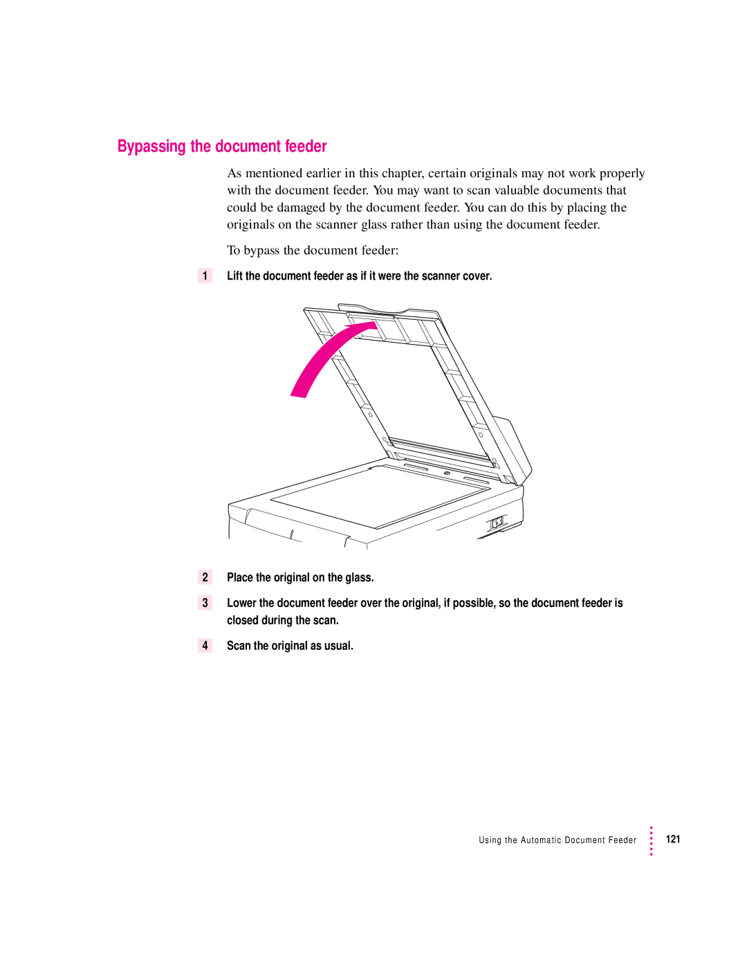 Apple 1230, 627 user manual Bypassing the document feeder 