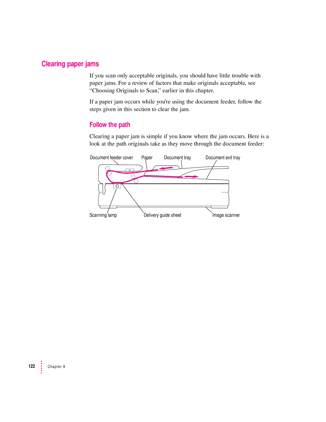 Apple 627, 1230 user manual Clearing paper jams, Follow the path 