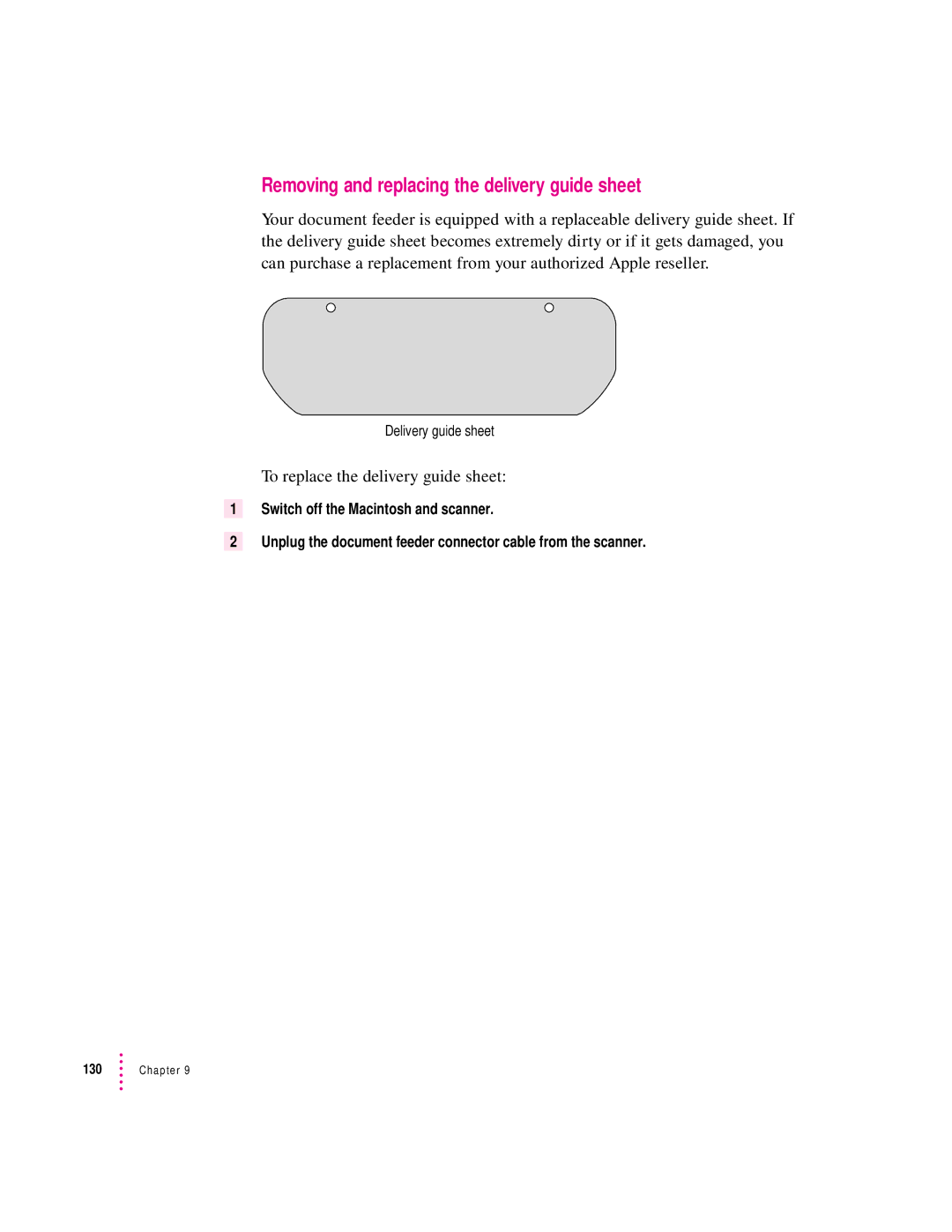 Apple 627, 1230 user manual Removing and replacing the delivery guide sheet, To replace the delivery guide sheet 