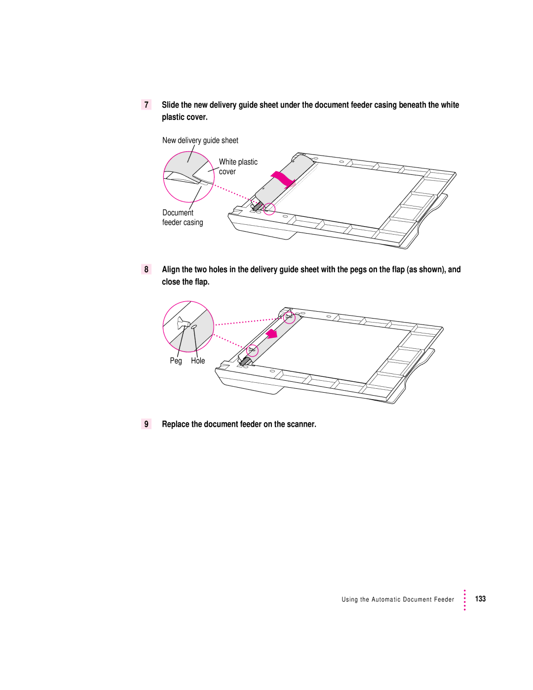 Apple 1230, 627 user manual Replace the document feeder on the scanner 