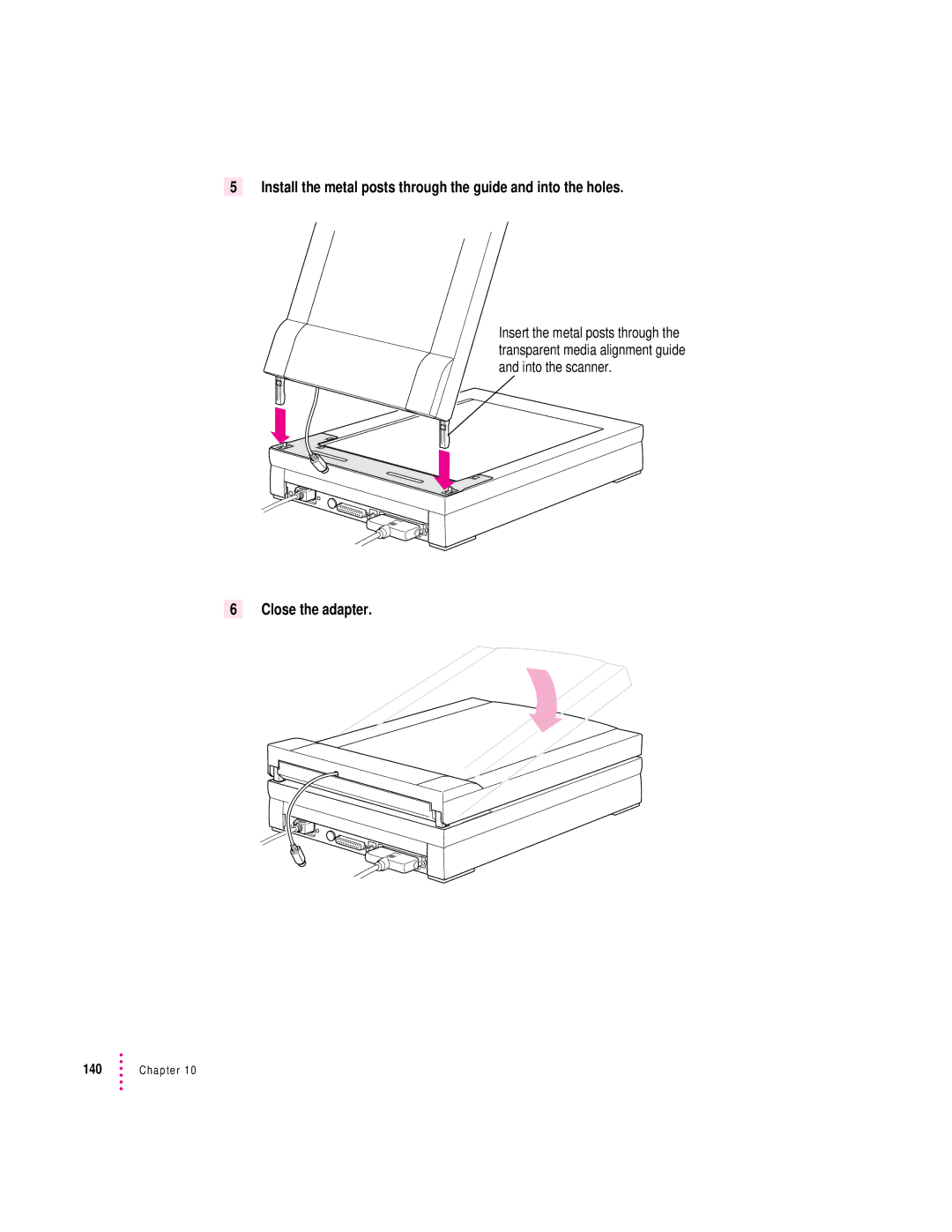 Apple 627, 1230 user manual Install the metal posts through the guide and into the holes 