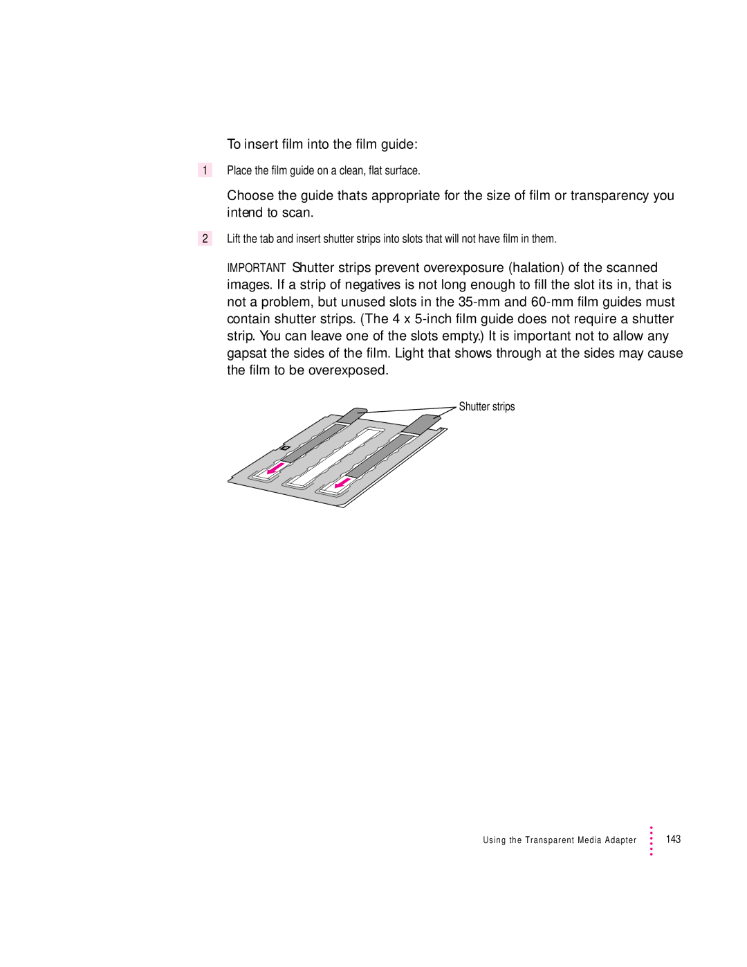 Apple 1230, 627 user manual To insert film into the film guide 