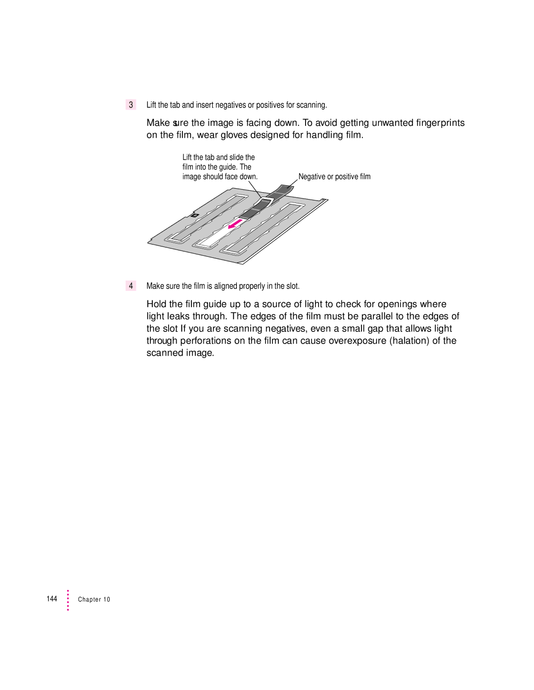 Apple 627, 1230 user manual Lift the tab and insert negatives or positives for scanning 