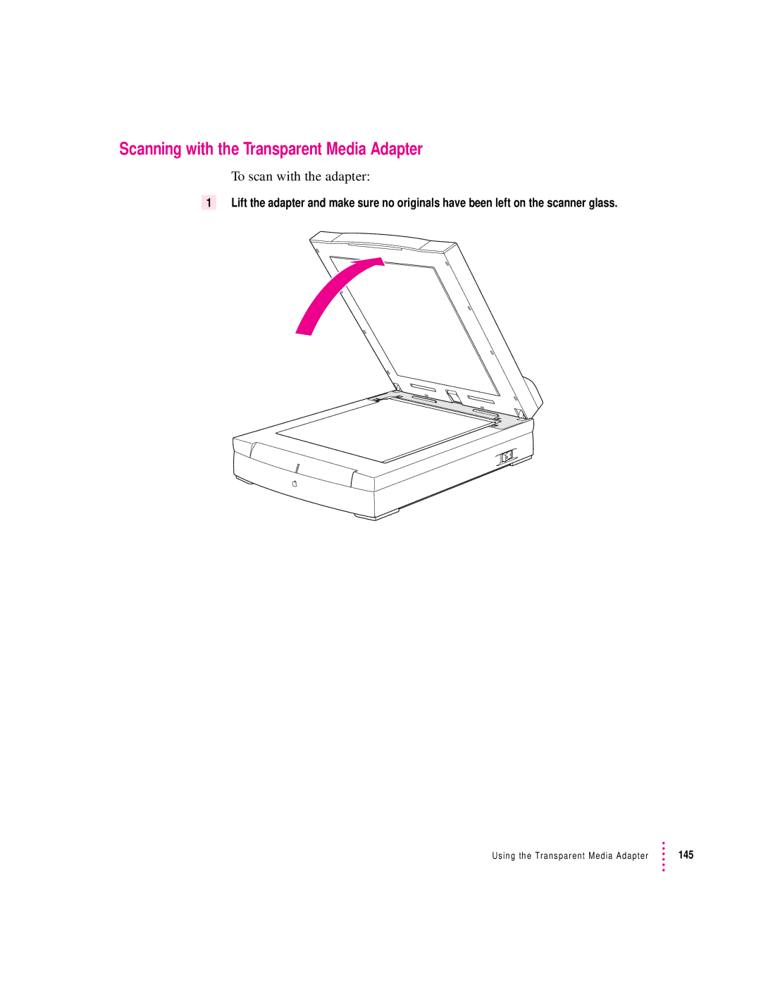 Apple 1230, 627 user manual Scanning with the Transparent Media Adapter, To scan with the adapter 